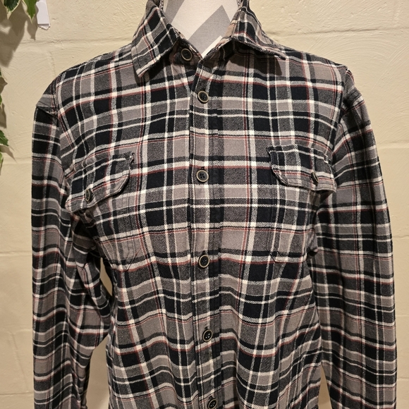 Jachs Mens Large Grey & Black Plaid Cotton Button-Up Long Sleeve Shirt Flannel. - Picture 2 of 13